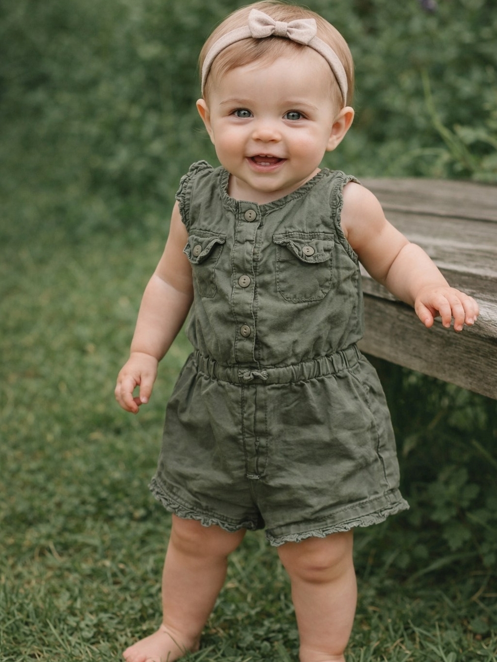 Old Navy Olive Green Baby Romper – Size 12–18 Months